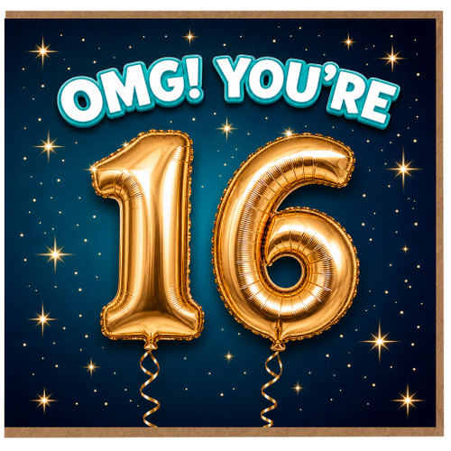 16th Birthday Card, OMG You're 16 Balloon Design
