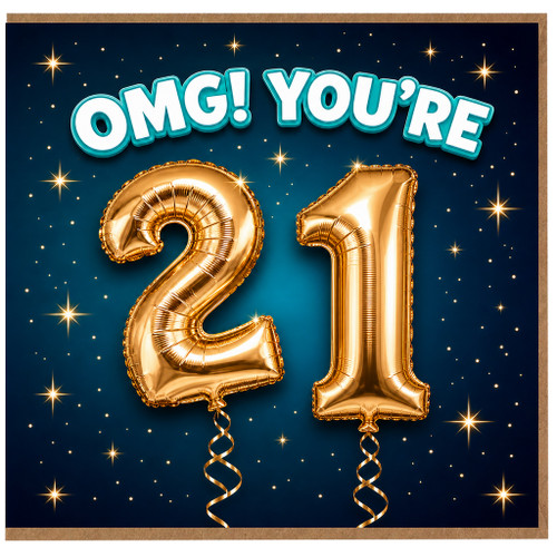 21st Birthday Card, OMG! You’re 21 Gold Balloon Design