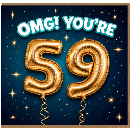 59th Birthday Card, OMG! You're 59 Gold Balloon Starry Design