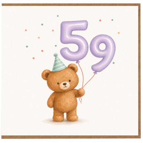 59th Birthday Card, Cute Teddy Bear with Balloons