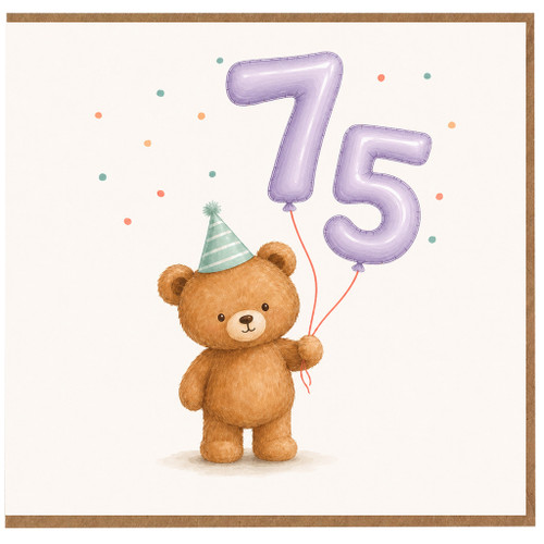 75th Birthday Card, Cute Teddy Bear Birthday Card