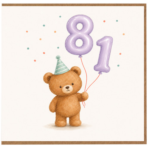 81st Birthday Card, Cute Teddy Bear Party Balloons Card