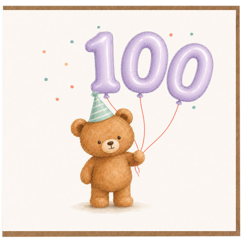 100th Birthday Card, Cute Teddy Bear Party Card