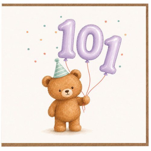 101st Birthday Card, Cute Teddy Bear Balloon Birthday Card