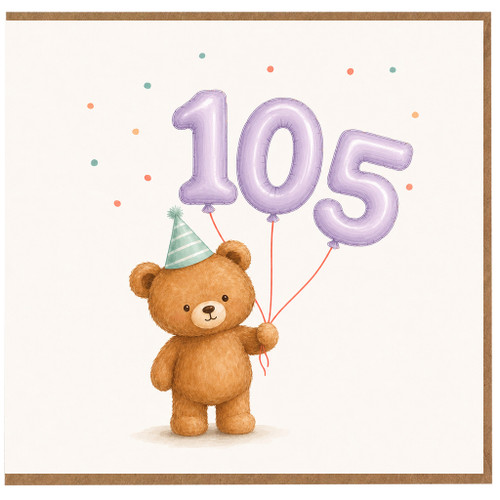105th Birthday Card, Cute Teddy Bear Party Balloon Design
