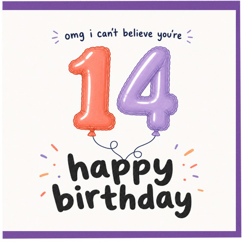 14th Birthday Card, Happy Birthday Balloon Design