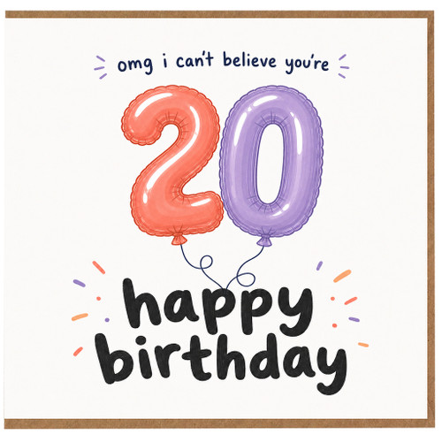 20th Birthday Card, Happy Birthday Card, Balloon Number 20 Card