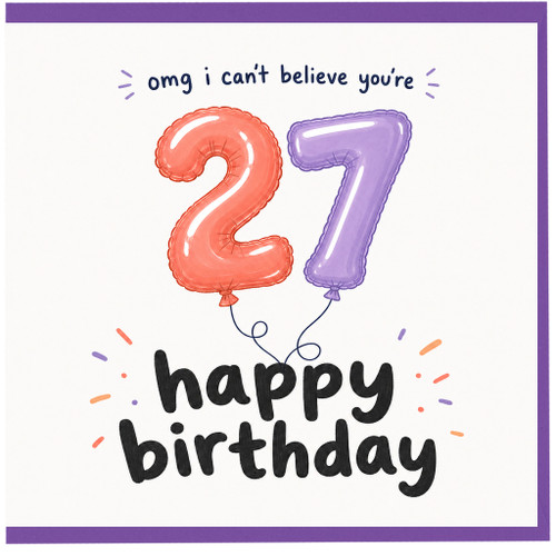 27th Birthday Card, Happy Birthday Balloon Number Card