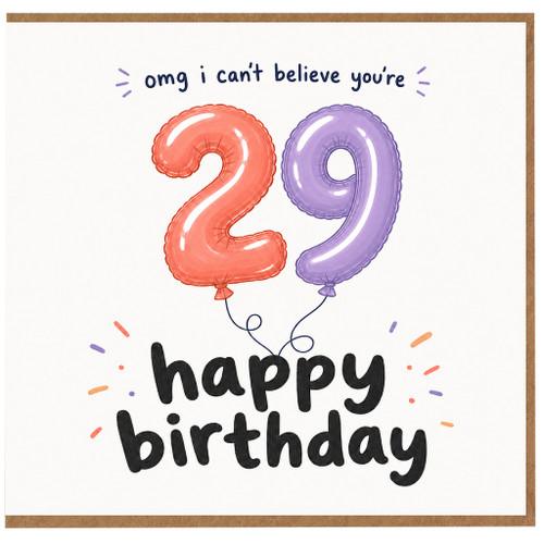 29th Birthday Card, Funny Balloon Happy Birthday Card