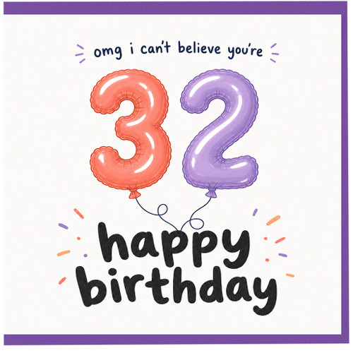 32nd Birthday Card, Happy Birthday Balloon Number Card
