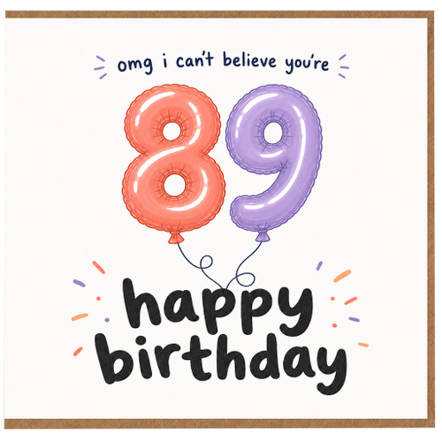 89th Birthday Card, Happy Birthday Balloon Number Card