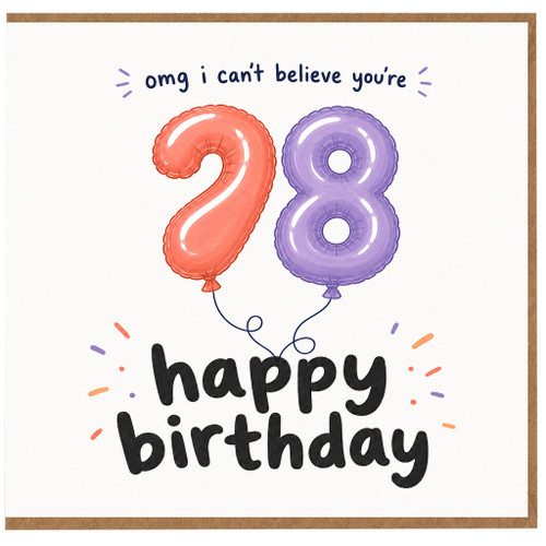 98th Birthday Card, Happy Birthday 28 Balloon Design Card