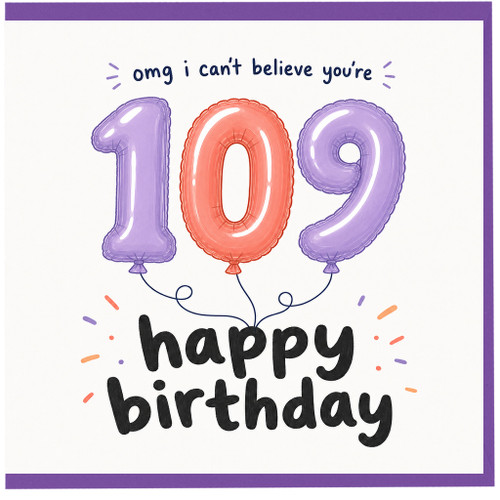 109th Birthday Card, OMG I Can't Believe You're Happy Birthday Balloon Design
