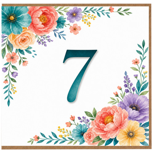 7th Birthday Card, Floral Number 7 Birthday Card