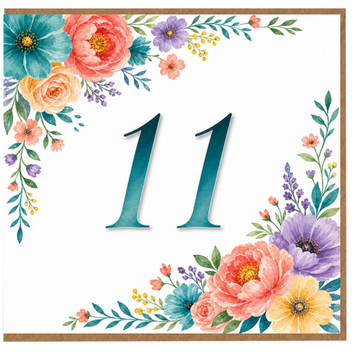 11th Birthday Card, Floral Design