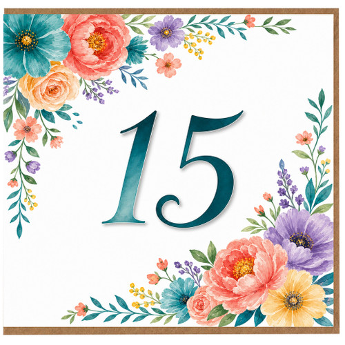 15th Birthday Card, Floral Design