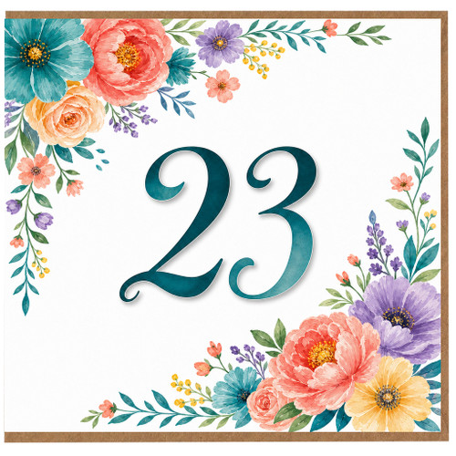 23rd Birthday Card, Floral Number 23 Card