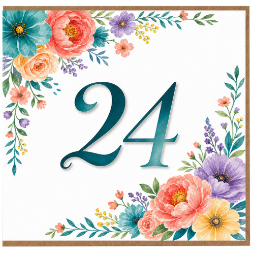 24th Birthday Card, Floral Number 24 Card