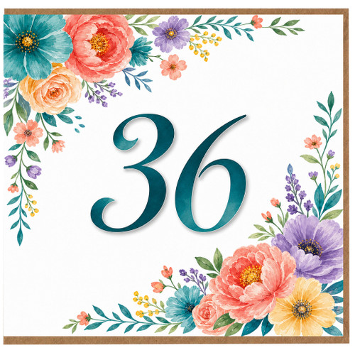 36th Birthday Card, Floral 36th Birthday Card