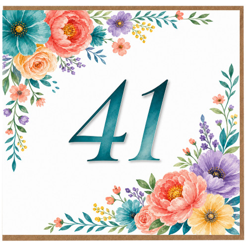 41st Birthday Card, Floral Number 41 Card