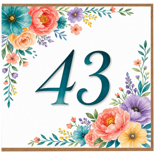 43rd Birthday Card, Floral Number 43 Birthday Card