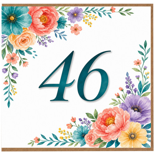 46th Birthday Card, Floral Number 46 Birthday Card