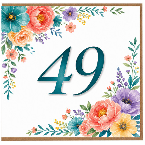 49th Birthday Card, Floral Botanical Design