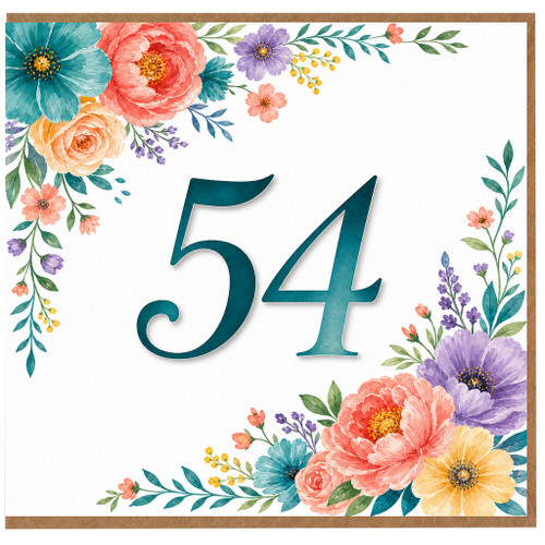 54th Birthday Card, Floral Watercolour Birthday Card