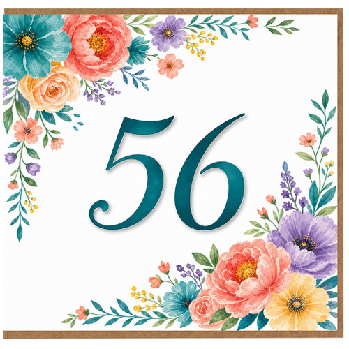 56th Birthday Card, Floral Number 56 Birthday Card