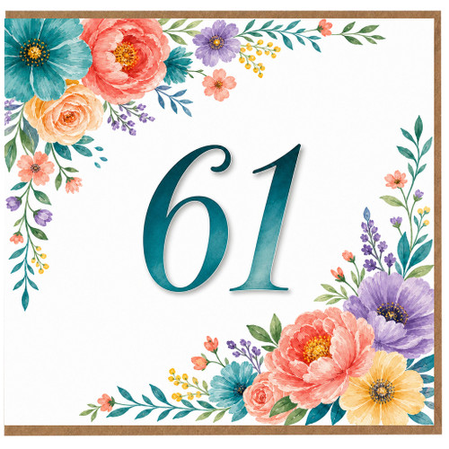 61st Birthday Card, Floral Number 61 Birthday Card