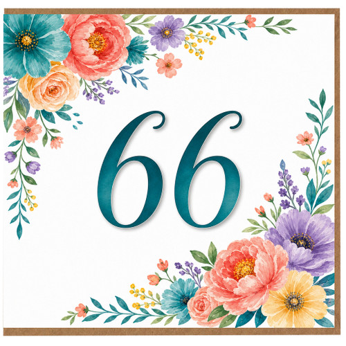 66th Birthday Card, Floral Number 66 Birthday Card