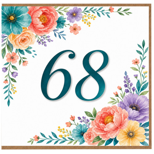 68th Birthday Card, Floral Floral Birthday Card for Her