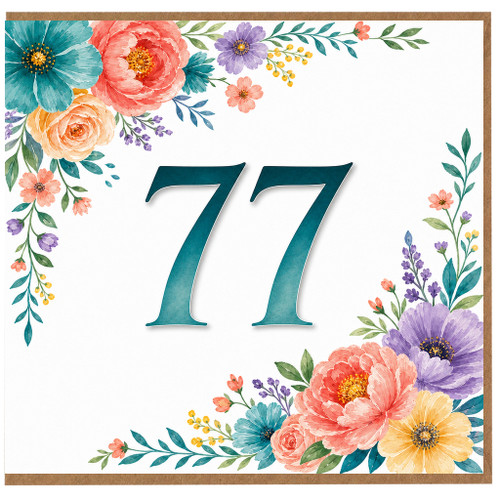 77th Birthday Card, Floral Number 77 Birthday Card
