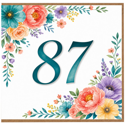 87th Birthday Card, Floral Watercolour Flowers