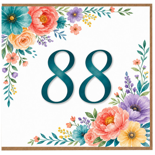 88th Birthday Card, Floral Number 88 Birthday Card
