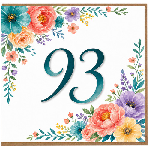 93rd Birthday Card, Floral Number 93 Birthday Card