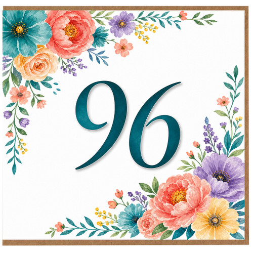 96th Birthday Card, Floral Number 96 Card