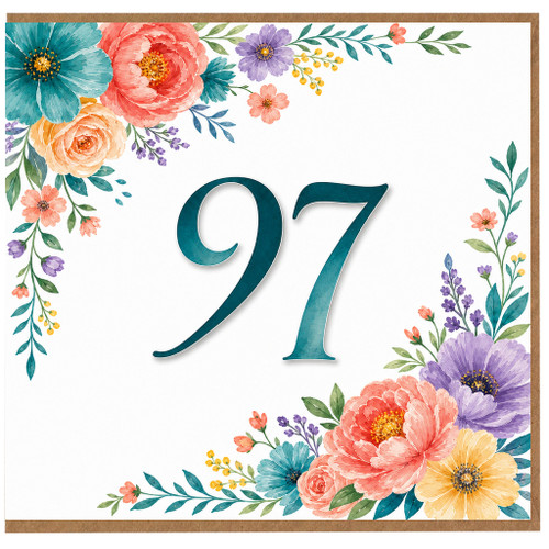 97th Birthday Card, Floral Watercolor Design