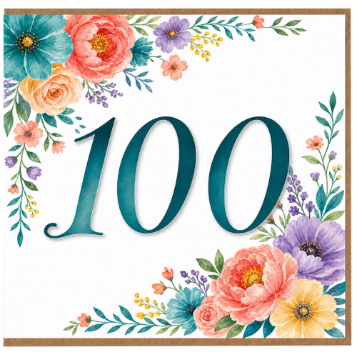 100th Birthday Card, Floral Number 100 Card