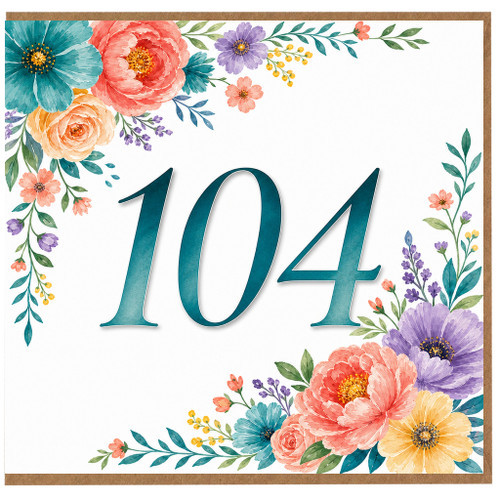 104th Birthday Card, Floral Number 104 Card