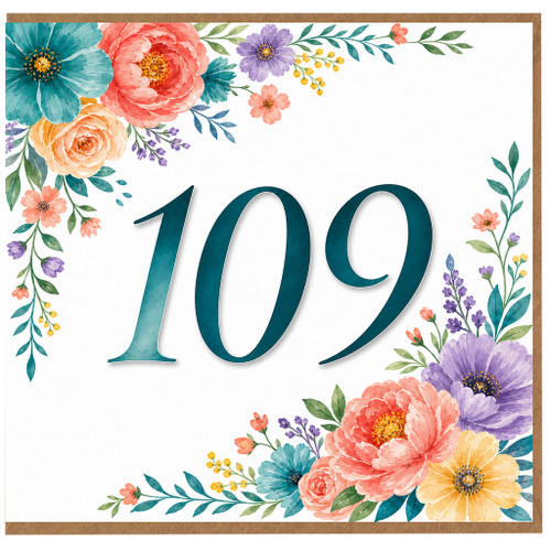 109th Birthday Card, Floral 109 Birthday Card