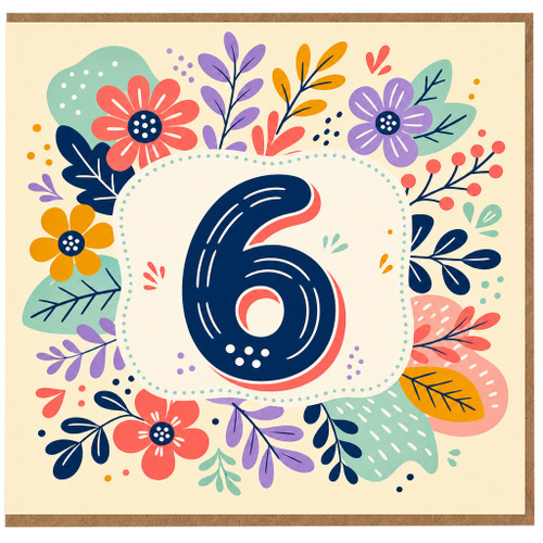 6th Birthday Card, Floral Number 6 Birthday Card