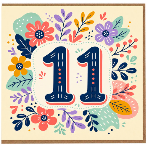11th Birthday Card, Floral Number 11 Birthday Card