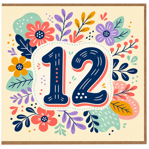 12th Birthday Card, Floral Number 12 Greeting Card