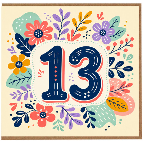 13th Birthday Card, Floral Number 13 Birthday Card