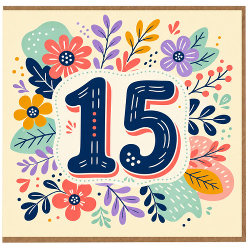 15th Birthday Card, Floral Number 15 Birthday Card