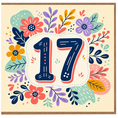 17th Birthday Card, Floral Number 17 Card
