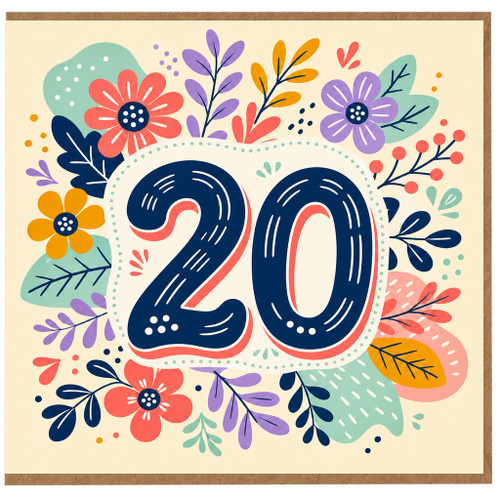 20th Birthday Card, Floral Design