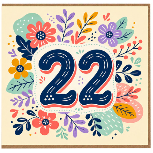 22nd Birthday Card, Floral Number 22 Birthday Card