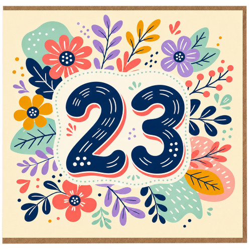 23rd Birthday Card, Colourful Floral Number 23 Card